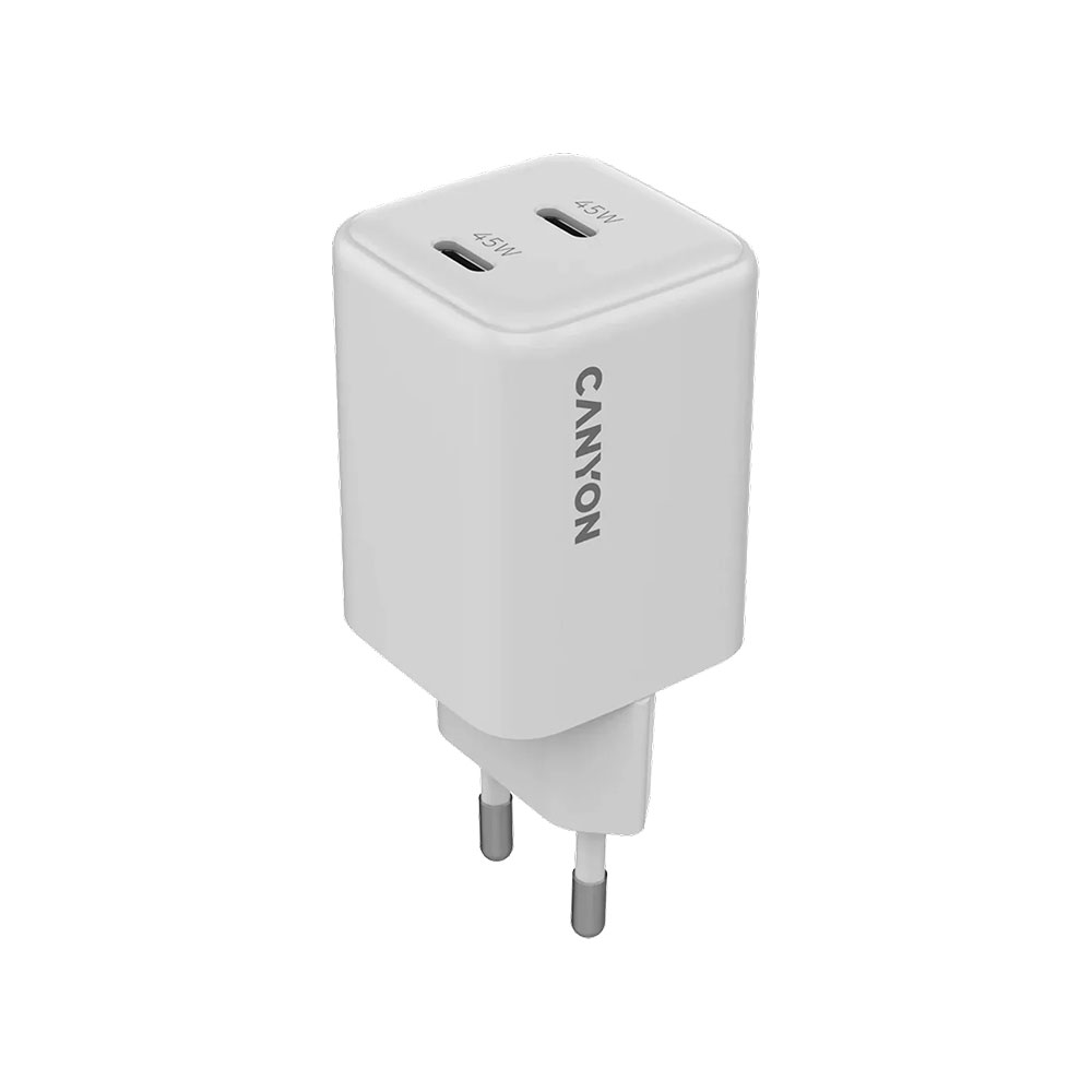 060820266a74be43b8bdc.jpeg Зарядно Canyon 220V USB-C/C 45W 45CC бял - Image 1
