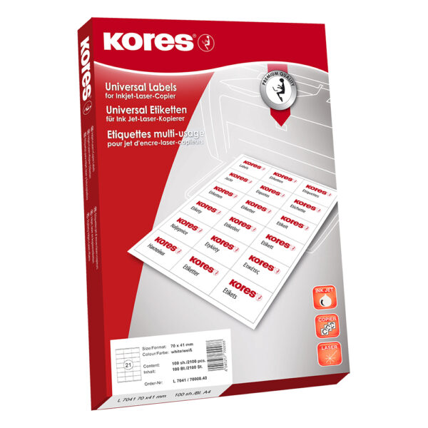 Етикети Kores 70/41 A4 21ет 100л
